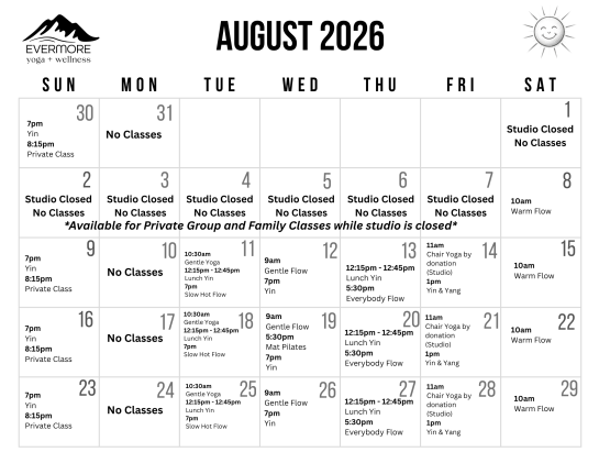 August 2026 Studio Schedule